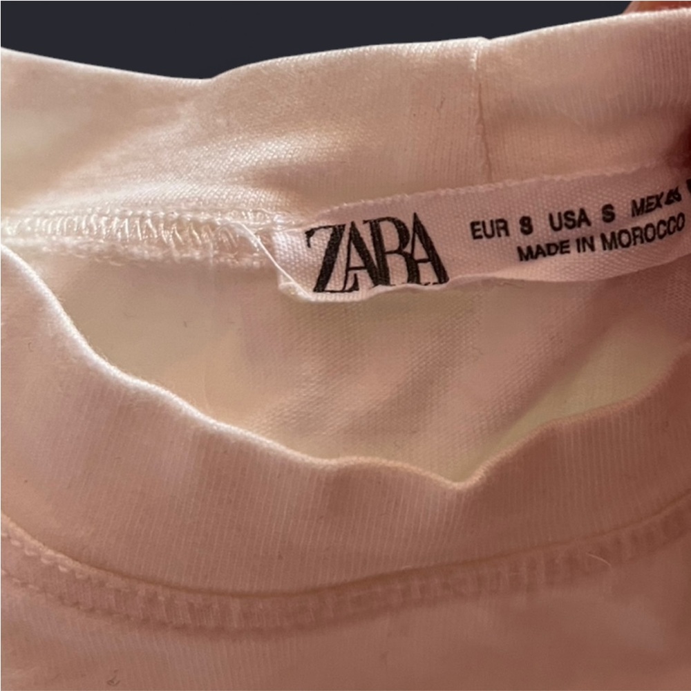 ZARA White Ruffle Frill Sleeve Cotton Tee Size S - Picture 2 of 3